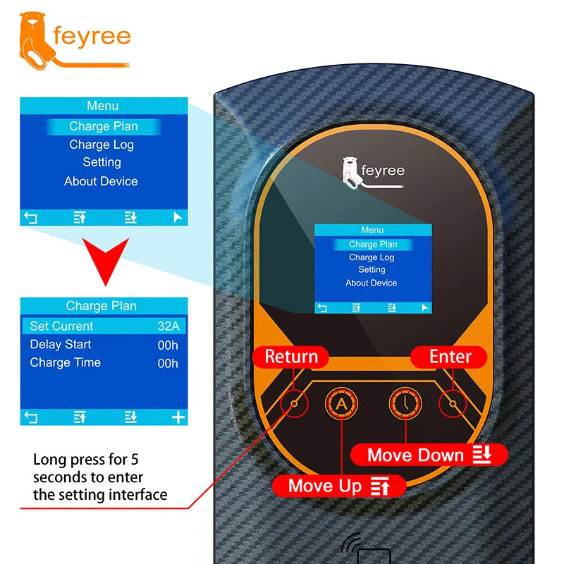 Feyree PowerWall EV 50A-Type1 Cable J1772 Socket Wall-mounted