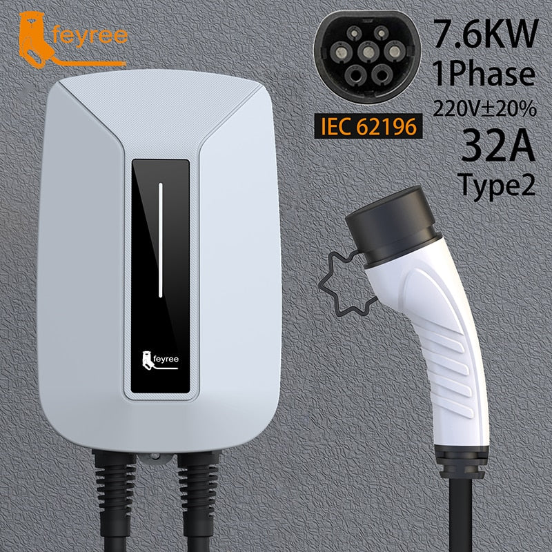 Stations de charge véhicule électrique EVSE Wallbox 7kw 32A EV chargeur de  voiture mural véhicule électrique Station de charge Type 2 Ev câble IEC  62196-2 1 phase ( Color : Style 2 