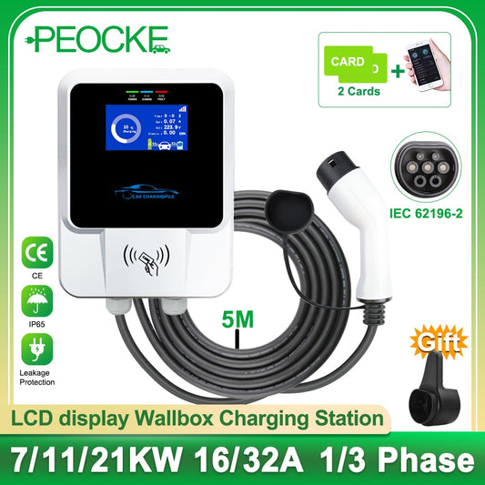 Peocke Electric Car Charging Station EVSE Wallbox APP Wifi Control (7KW) (11KW) (21KW 3 Phase)