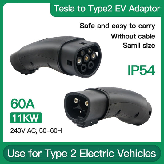 Tesla to Type 2 EV Adaptor 60A 14kw High Speed Charging Adapter Use for Type2 Cars Connect With Tesla EV Charger
