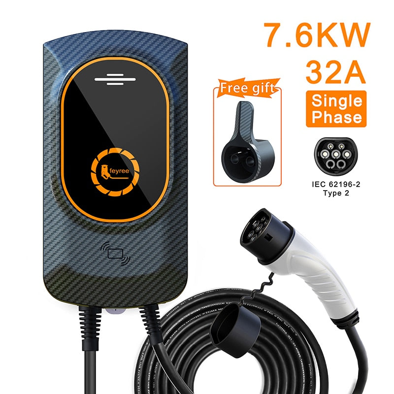 Feyree Portable Ev Chargeur Wallbox Type2 7kw 32a 1phase 5m Câble Cee  Socket Evse Boîte de charge pour chargeur de voiture de véhicule électrique