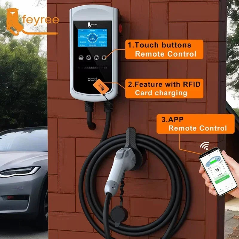 feyree EVSE Wallbox 32A 40A 50A 1Phase EV Charger Type1 Smart APP Control Wall-mounted Charging Station for Electric Vehicle Car