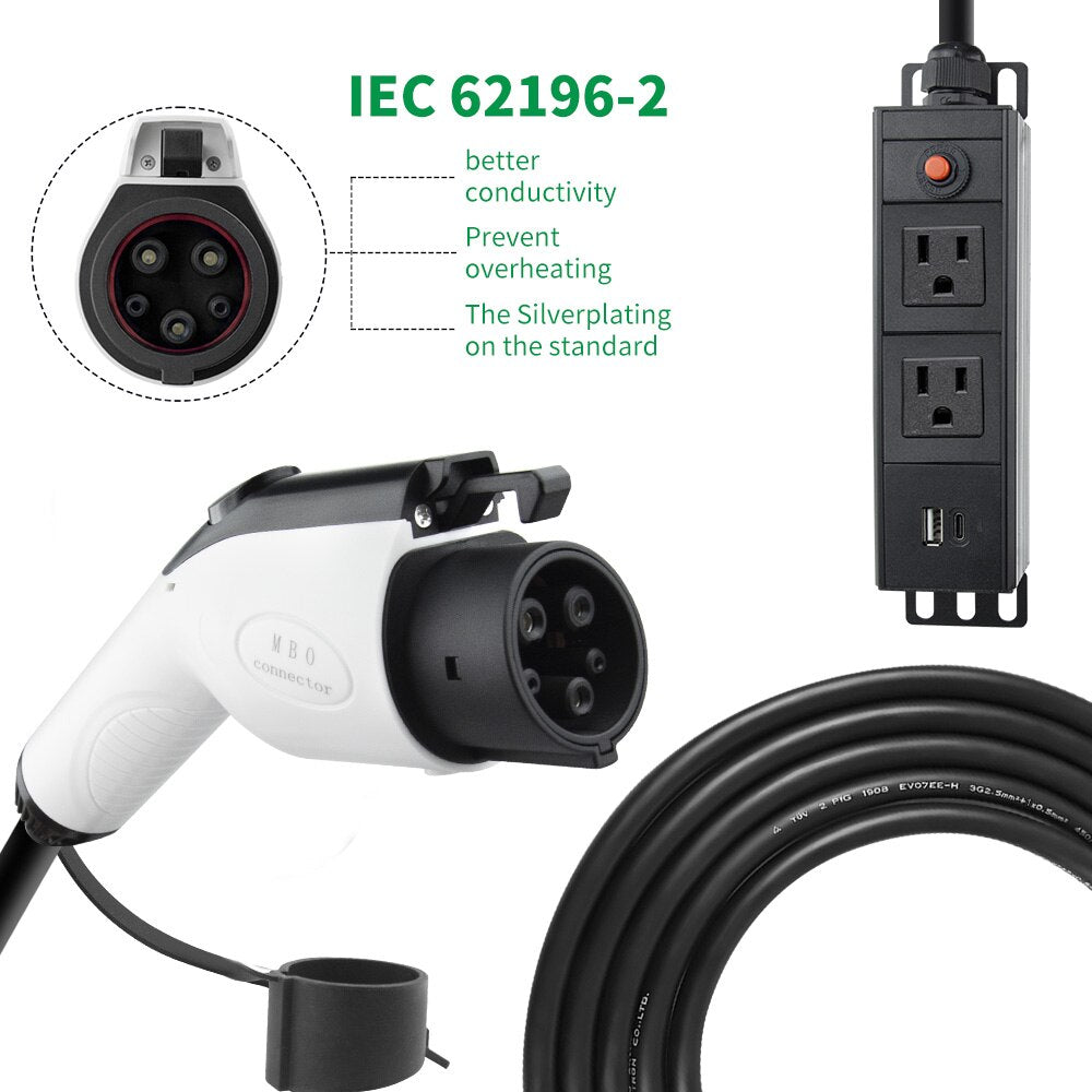 EVSUN Electric Car Side Plug EV Type1 15A Charger Cable US Socket Outd ...