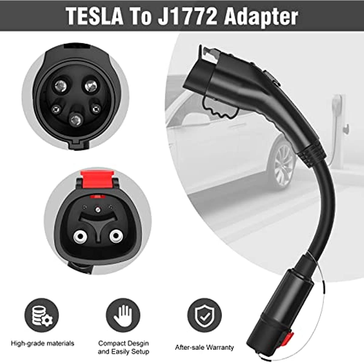 Tesla to J1772 Charging Adapter-Tesla Charger Adapter Up to 60Amp 250V AC  with Safety Lock Compatible with Tesla Home Wall Destination  Chargers/Mobile