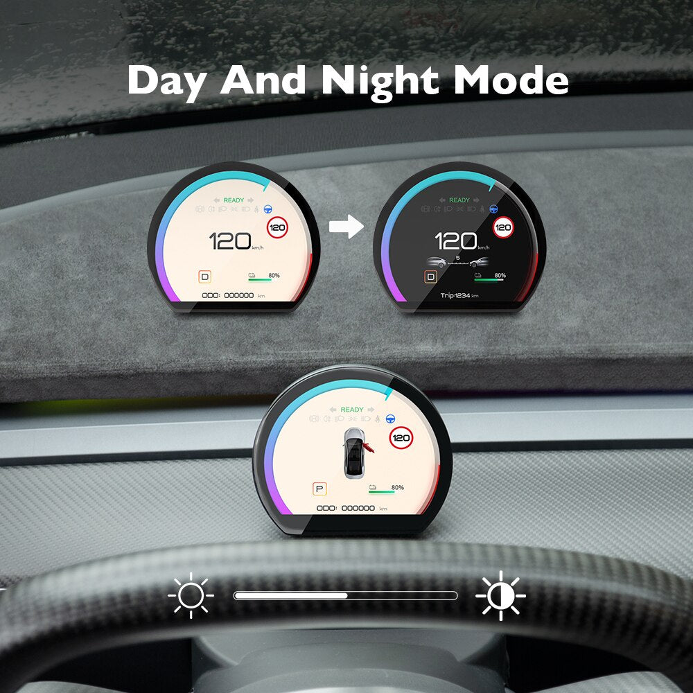 New Mini HUD For Tesla Model 3 Y Auto Meter LCD Screen Mileage