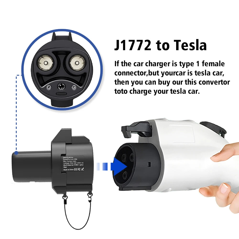 Electric Vehicle Charging Adapter for Type1 J1772 to Teslas Model X Y 3 S