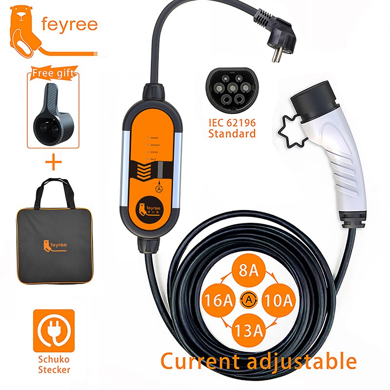 Fey123-Chargeur EV Portable pour Véhicule Électrique, 32A, 7KW, 1Phase,  Version Andrea Bluetooth, 11KW, 16A, Câble Triphasé, 5m, Prise CEE -  AliExpress