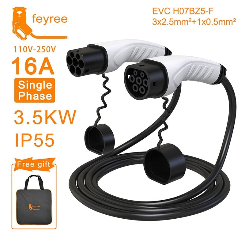 Portable EV Charging Cable 32A 22KW 3 Phase Electric Vehicle Cord 5M Type 2  IEC62196-2 EVSE Charging Station Female to Male Plug