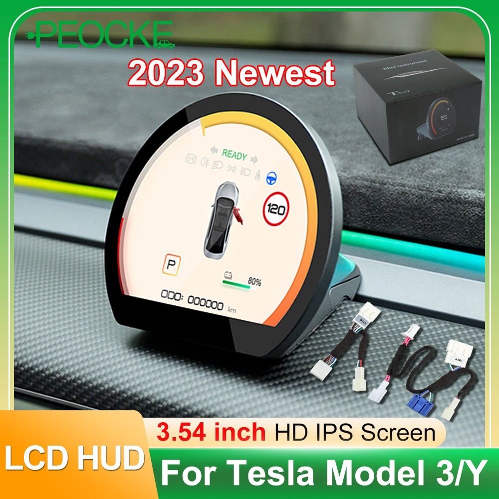 New Mini HUD For Tesla Model 3 Y Auto Meter LCD Screen Mileage Speed Door